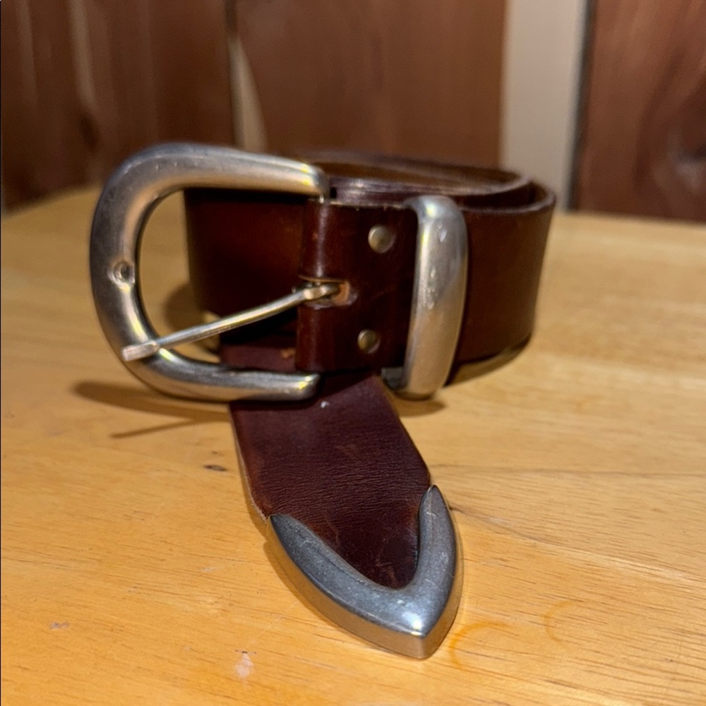 Brown Leather Belt with Silver Buckle